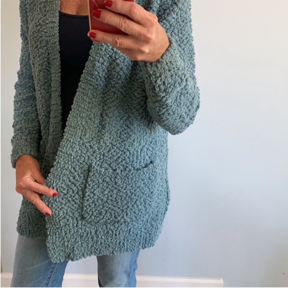 Blue/Green Color Popcorn Texture Open Cardigan - Picture 7 of 9